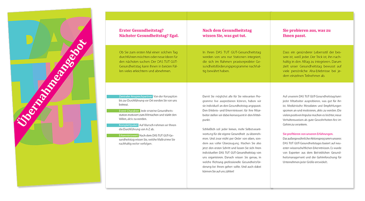 Flyerdesign, Faltblatt, Broschüre für Das Tut Gut Gesundheitsmobil von Doris Peiter