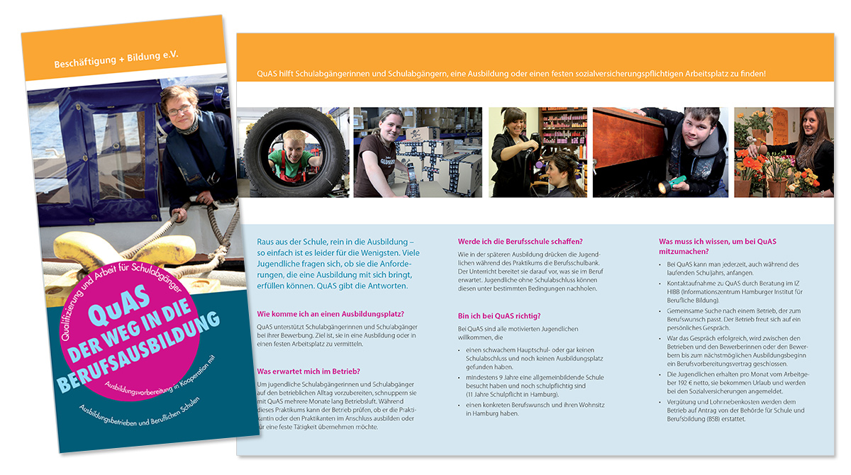 Flyerdesign, Faltblatt, Broschüre für QuAS von Doris Peiter