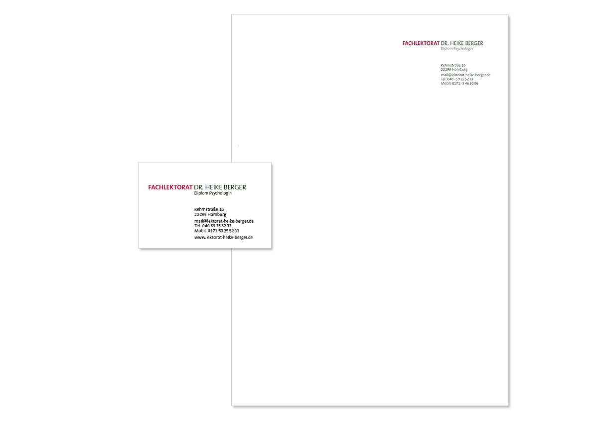 Geschäftsaustattung und Unternehmensdesign für das Fachlektorat Heike Berger von Doris Peiter