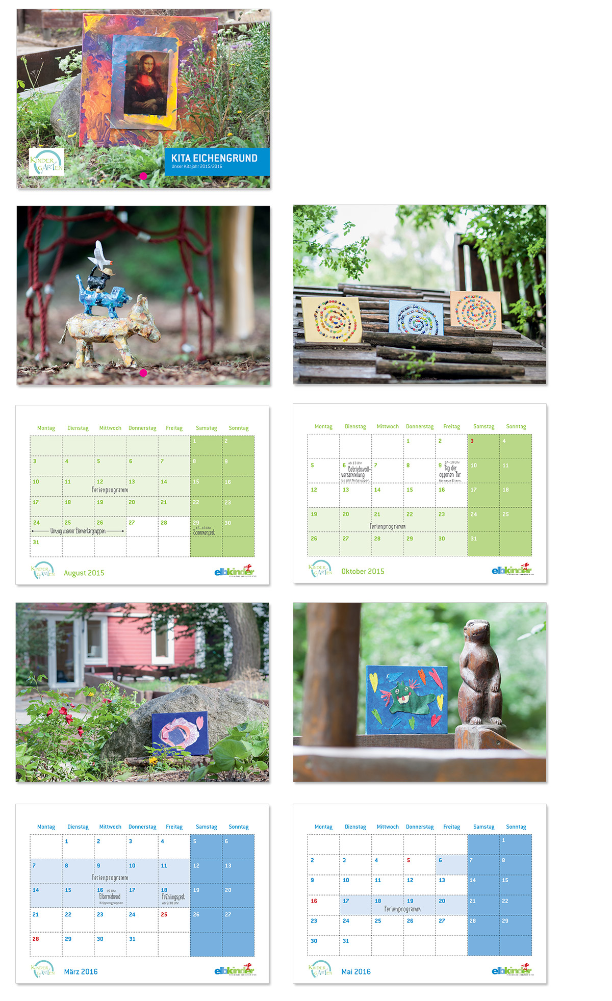Layout und Foto- und Textproduktion für diverse Kitas der Elbkinder Vereinigung, entworfen von Doris Peiter