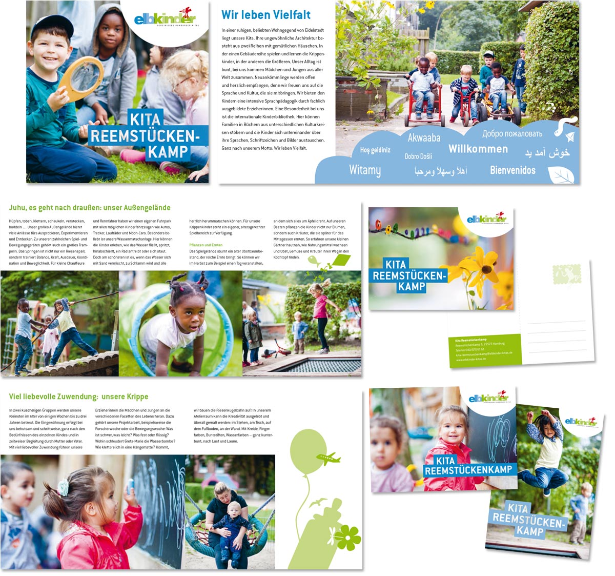 Broschüre, Plakat und Postkarten für die Kita Reemstückenkamp