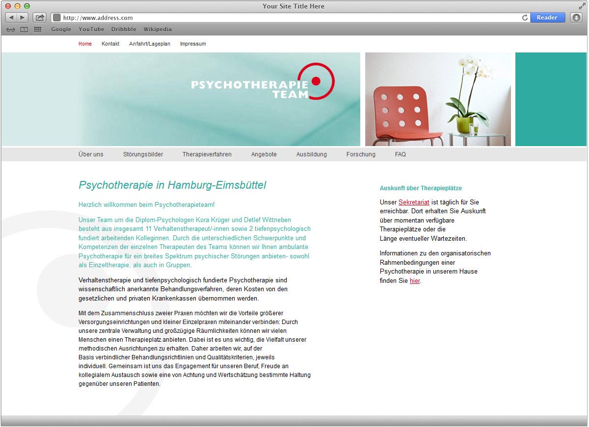 Webauftritt für das Psychotherapieteam gestaltet von Doris Peiter