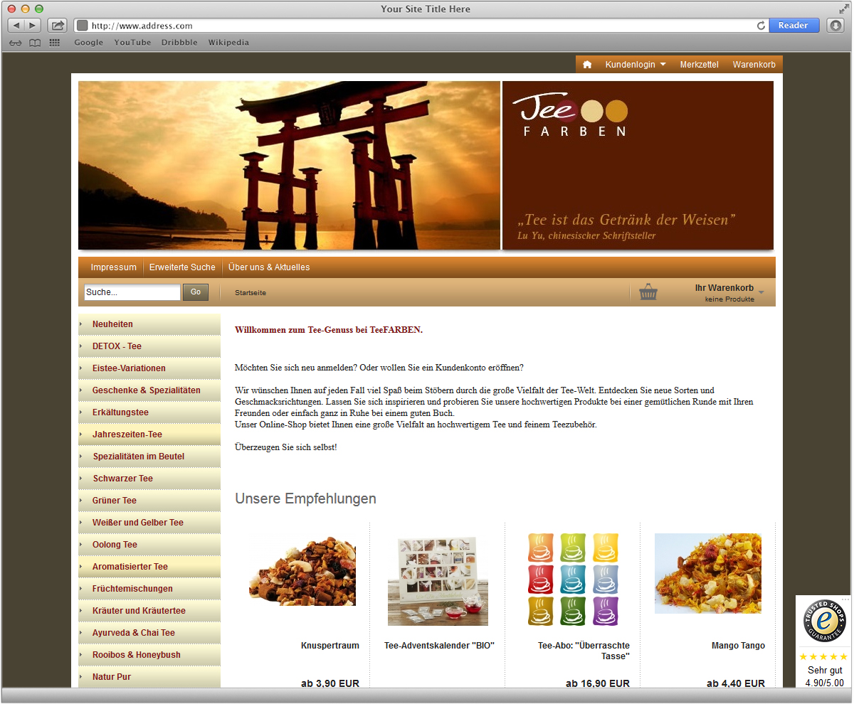 Webdesign und Webshop für TEEfarben von Doris Peiter